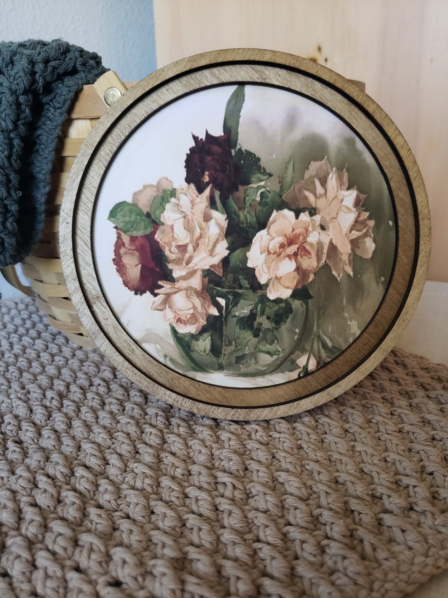 8" Round Vintage Floral Art